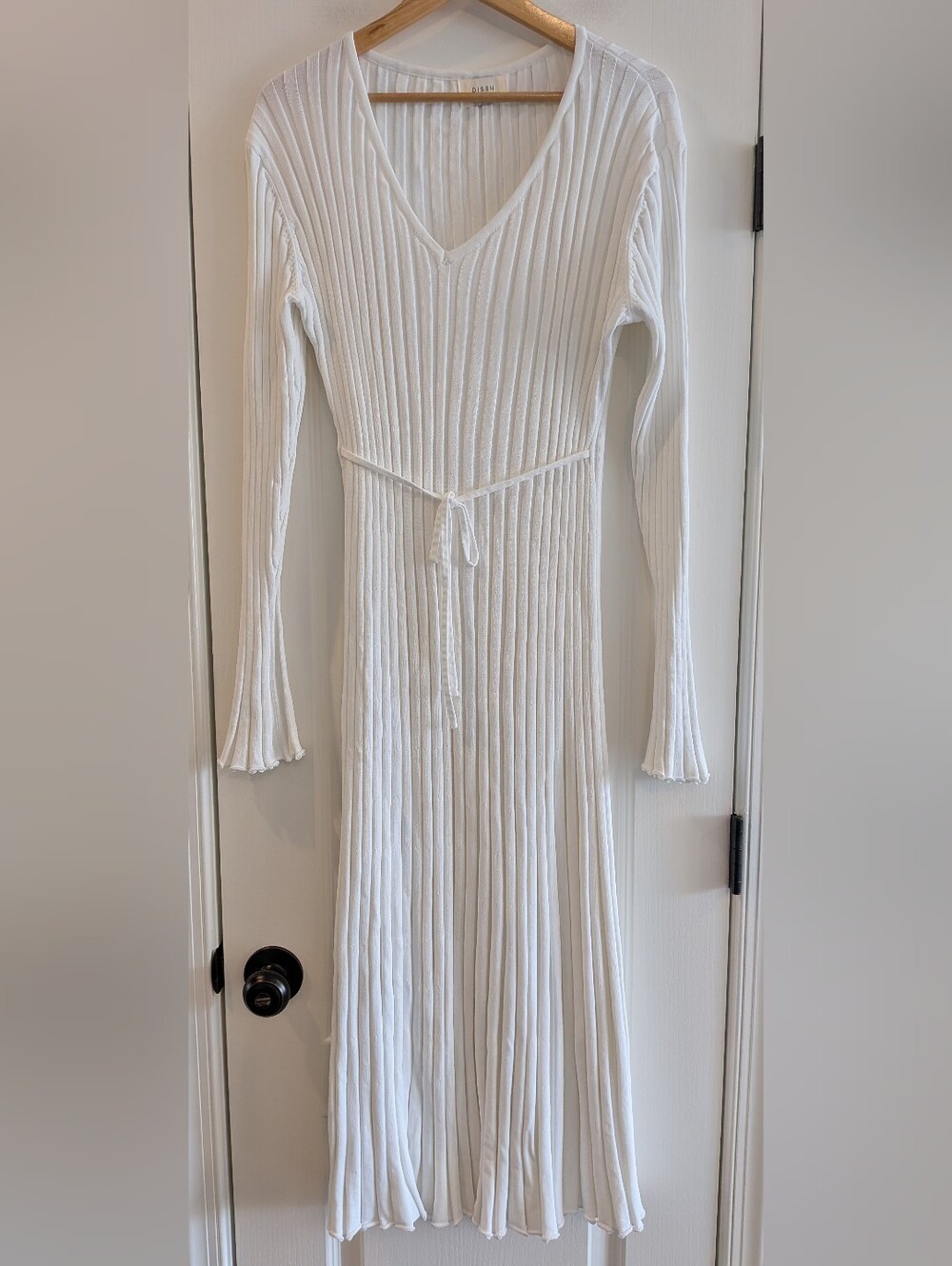 DISSH Reign Dress White Ribbed Maxi Long Sleeve Tie Bridal Minimalist Size XL - Picture 3 of 16